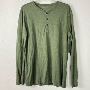American Eagle Shirt Knit Top Tee Henley Long‎ Sleeve Solid Dark Green Washed